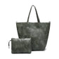Grey-green Classic Large PU Leather Bag with Inner Pouch - Elegant and Functional