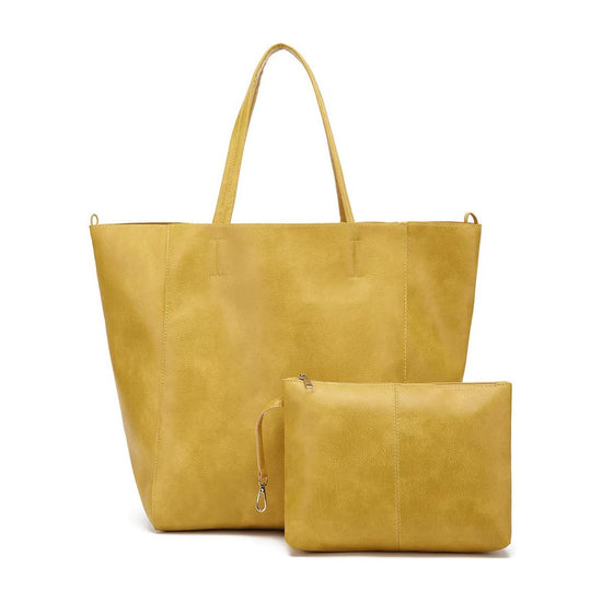 Yellow Classic Large PU Leather Bag with Inner Pouch - Elegant and Functional