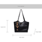 Coffee Brown Elegant Black PU Leather Bag with Cute Bear Keychain - Large Capacity Handbag for Women (38 x 26 x 13 cm)