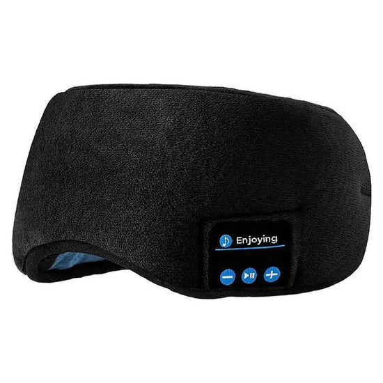 Black Bluetooth 5.0 Wireless Sleep Eye Mask - Soft Plush Eye Cover with Built-in Speakers (13 x 16.5 x 6 cm)