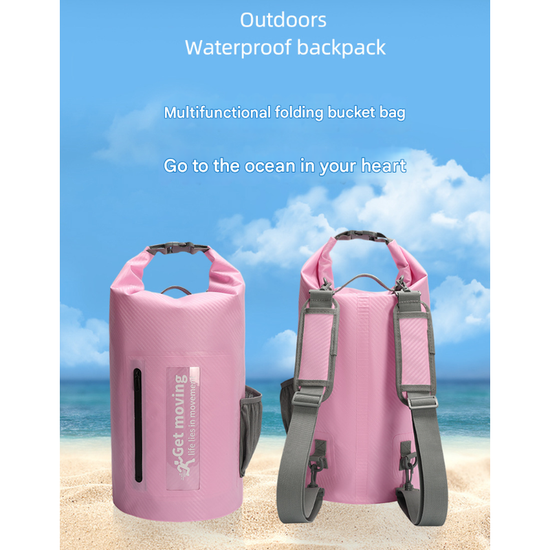 Pink 10L Multifunctional Waterproof Dry Bag Backpack - Roll-Top Outdoor Bag for Water Sports and Travel