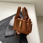 Brown Elegant Leather Shoulder Bag - Compact Handbag with Adjustable Strap