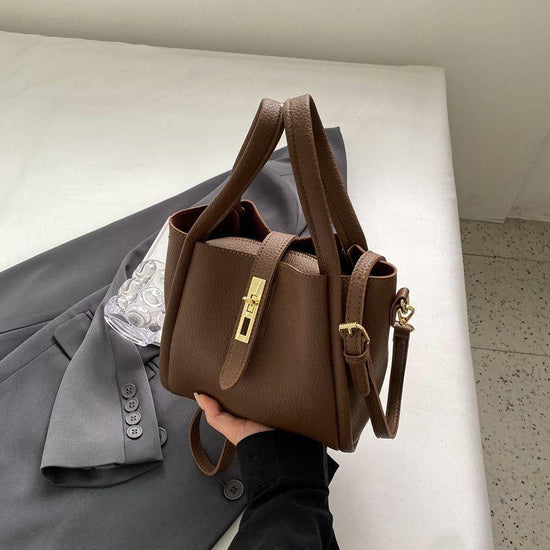 Coffee Brown Elegant Leather Shoulder Bag - Compact Handbag with Adjustable Strap