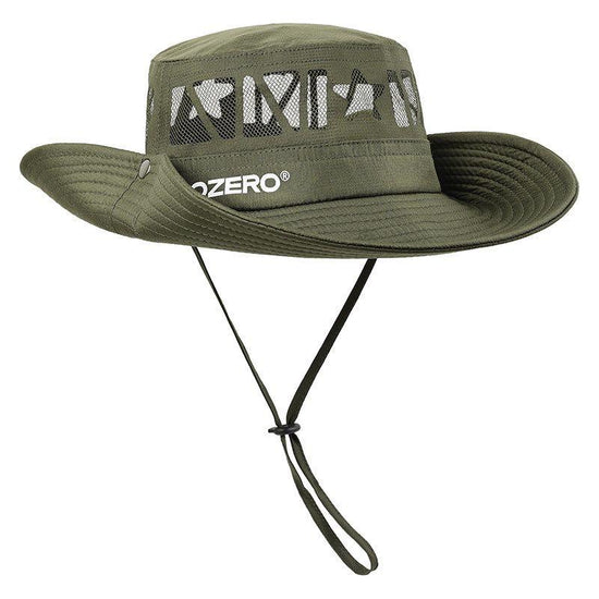 Military Green Outdoor UV Protection Wide-Brim Boonie Hat with Mesh Ventilation