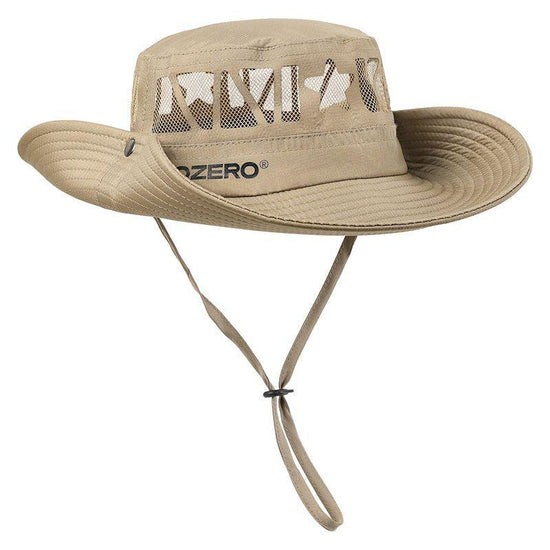 Khaki Outdoor UV Protection Wide-Brim Boonie Hat with Mesh Ventilation