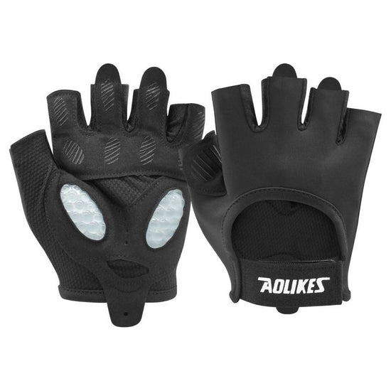 L Black Breathable Gym Training Gloves with Non-Slip Palm Grip