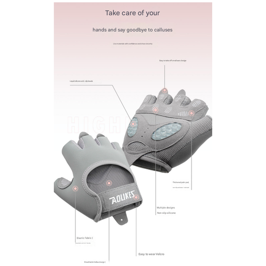 L Pink Breathable Gym Training Gloves with Non-Slip Palm Grip