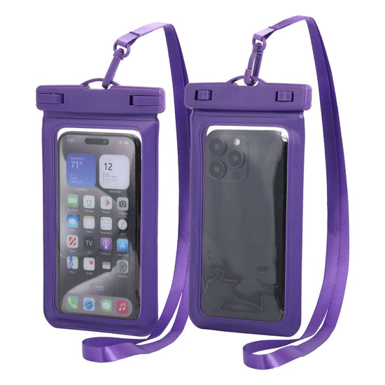 Purple Four Pieces Per Set Waterproof Phone Pouch with Clear Touchscreen Window and Lanyard