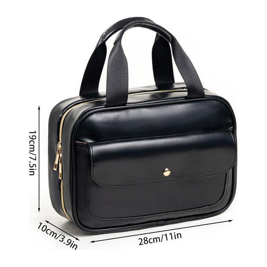 Black Multifunctional Travel Toiletry Organizer with Hanger and Large Storage Capacity