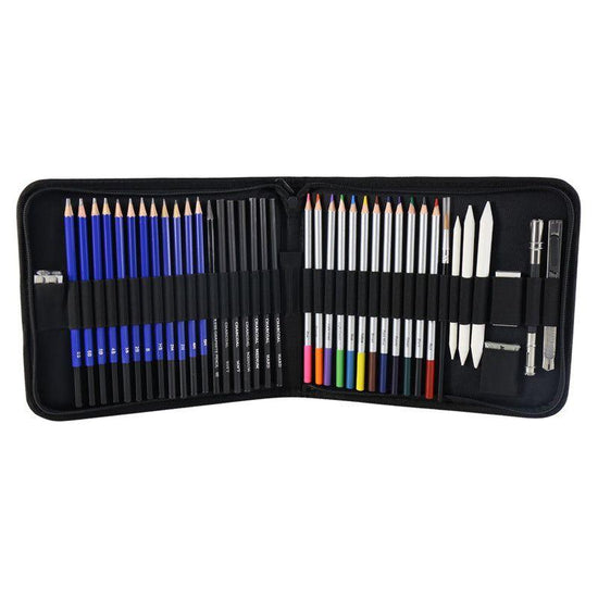 Blue 40-Piece Drawing Pencil Set, Professional Art Kit in Convenient Storage Case