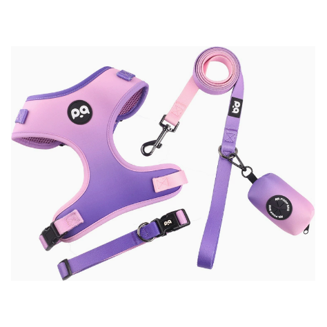 XS Purple-pink Adjustable Soft Pet Harness with Leash & Poop Bag Dispenser