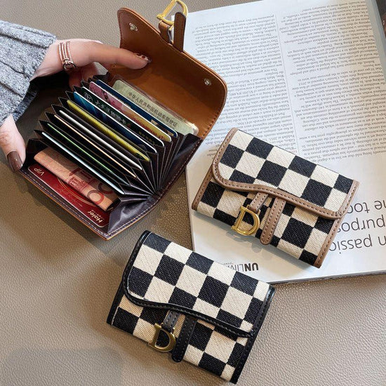Black Stylish Checkered Wallet with Multiple Card Slots - Compact and Practical for Daily Use