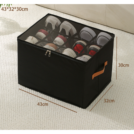 Black Multi-Compartment Shoe Organizer Storage Box - Space-Saving and Convenient for Closet Organization