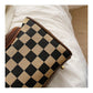 Brown Checkered Cosmetic Bag with Handle - Stylish, Compact, and Practical for Travel