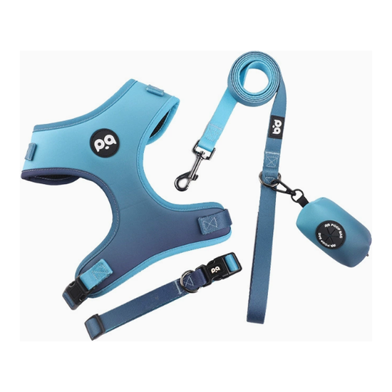 M Blue Adjustable Soft Pet Harness with Leash & Poop Bag Dispenser