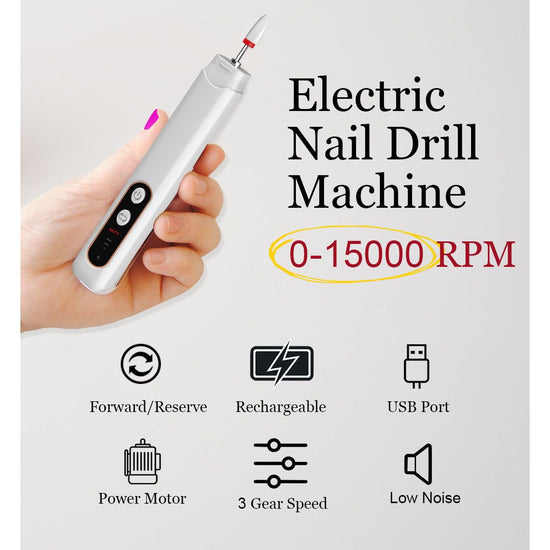 Electric Nail Drill Set - Portable Nail Polishing Tool with Multiple Attachments for Professional Use