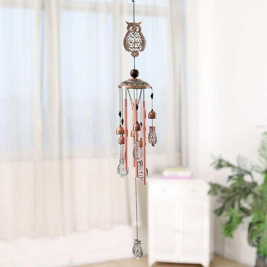 Vintage Owls Wind Chime - 95cm Length, Antique Bronze Finish, Charming Outdoor Decor