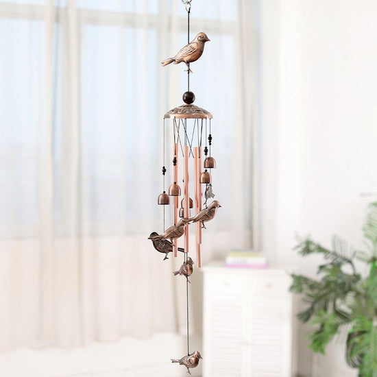 Vintage Bird Wind Chime - 95cm Length, Antique Bronze Finish, Charming Outdoor Decor