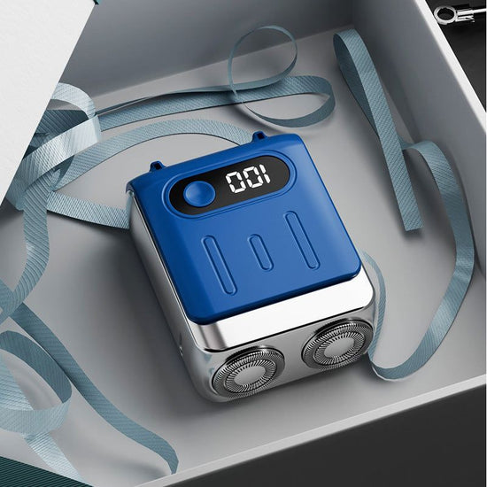 Blue Electric Shaver - Compact and Portable, USB Rechargeable with Digital Display, Ergonomic Design