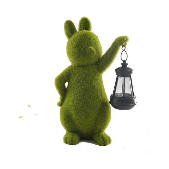 Green Solar-Powered Rabbit Statue with LED Lantern - Cute Garden & Lawn Decoration