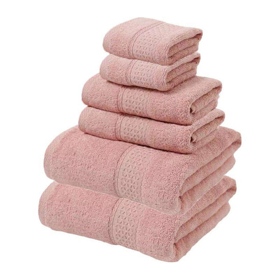 Pink Luxury 6-Piece 100% Cotton Towel Set - 2 Bath Towels, 2 Hand Towels, 2 Face Towels