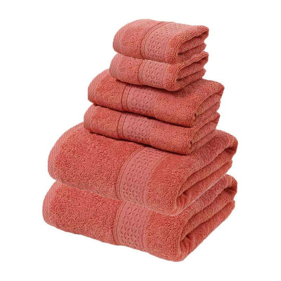 Red Luxury 6-Piece 100% Cotton Towel Set - 2 Bath Towels, 2 Hand Towels, 2 Face Towels