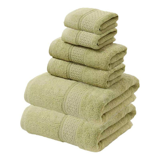 Green Luxury 6-Piece 100% Cotton Towel Set - 2 Bath Towels, 2 Hand Towels, 2 Face Towels