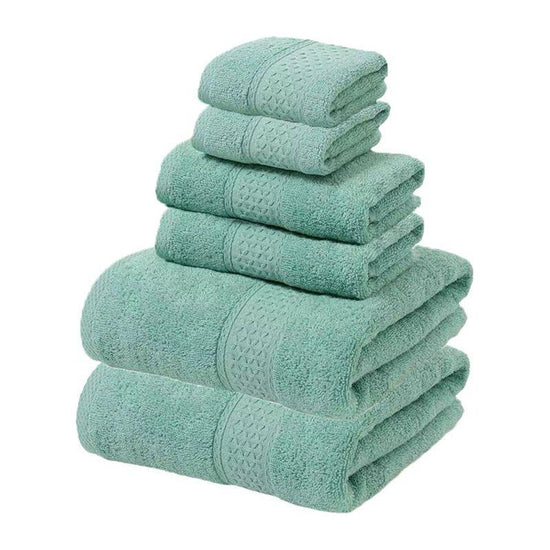 Green Blue Luxury 6-Piece 100% Cotton Towel Set - 2 Bath Towels, 2 Hand Towels, 2 Face Towels