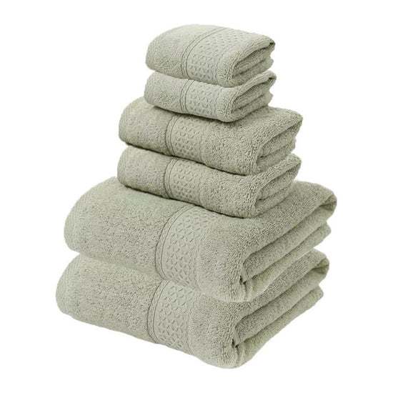 Grey Green Luxury 6-Piece 100% Cotton Towel Set - 2 Bath Towels, 2 Hand Towels, 2 Face Towels