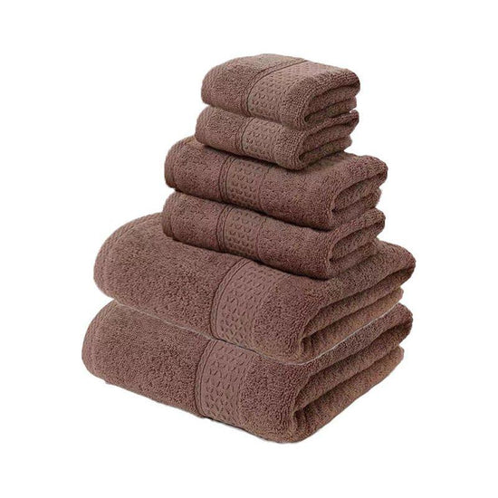 Brown Luxury 6-Piece 100% Cotton Towel Set - 2 Bath Towels, 2 Hand Towels, 2 Face Towels
