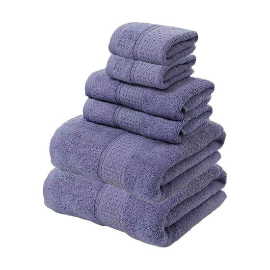 Purple Luxury 6-Piece 100% Cotton Towel Set - 2 Bath Towels, 2 Hand Towels, 2 Face Towels
