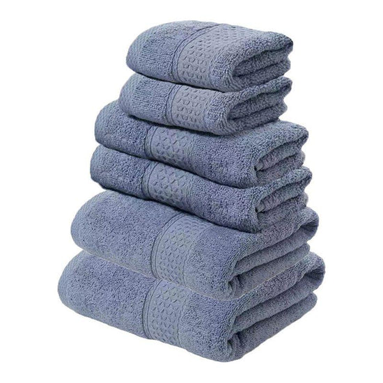 Grey Blue Luxury 6-Piece 100% Cotton Towel Set - 2 Bath Towels, 2 Hand Towels, 2 Face Towels
