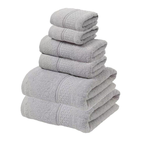 Light Grey Luxury 6-Piece 100% Cotton Towel Set - 2 Bath Towels, 2 Hand Towels, 2 Face Towels