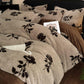 Brown Rose Motifs Luxury Winter Faux Rabbit Fur Bedding Set - 4-Piece Melange Style Plush Set for 1.8m Beds (200x230cm Duvet Cover)