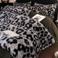 Grey leopard-print Luxury Winter Faux Rabbit Fur Bedding Set - 4-Piece Melange Style Plush Set for 1.8m Beds (200x230cm Duvet Cover)