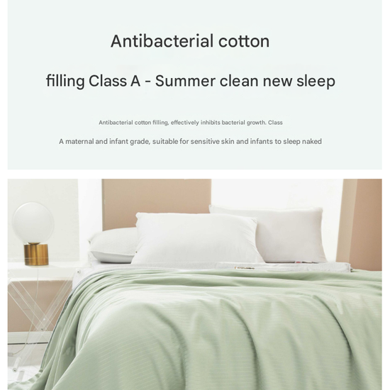 Green Breathable Cotton Summer Quilt - Lightweight Cooling Blanket for Air-Conditioned Rooms