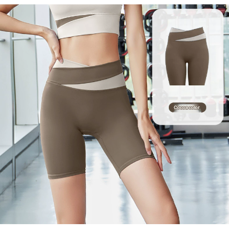 XXXL cocacolor Color-Block High-Waist Yoga Shorts - Seamless Scrunch Butt Anti-Chafing Workout Shorts