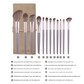 Gray purple 12-Piece Professional Makeup Brush Set with Cosmetic Bag - Premium Synthetic Fiber, Wooden Handle, Aluminum Tube