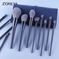 Gray 12-Piece Professional Makeup Brush Set with Cosmetic Bag - Premium Synthetic Fiber, Wooden Handle, Aluminum Tube