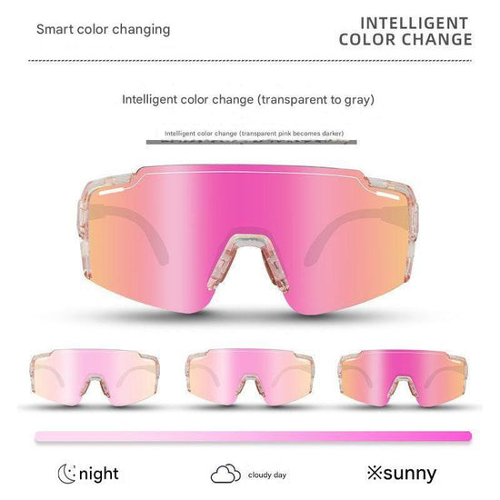 Pink Gradient Lens Lightweight UV400 Photochromic Cycling Glasses, Anti-Wind Protective Sunglasses for Outdoor Sports