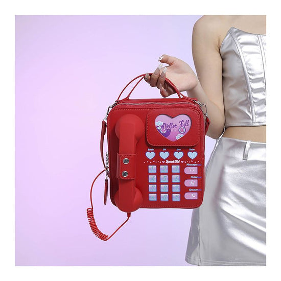 Red Sweet Girl Creative Crossbody Bag with Telephone Design, PU Material, Lightweight and Unique