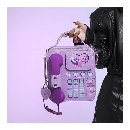 Purple Sweet Girl Creative Crossbody Bag with Telephone Design, PU Material, Lightweight and Unique