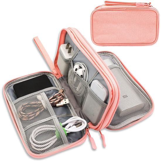 Pink Portable Digital Organizer Bag - Multifunctional Storage for Power Banks, Cables, and Accessories(Photography Props Not Included)