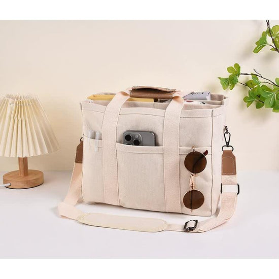 White Large Capacity Multi-Compartment Tote Bag - Stylish and Versatile for Women, Ideal for Organizing Essentials or as a Mommy Bag(Photography props not included)