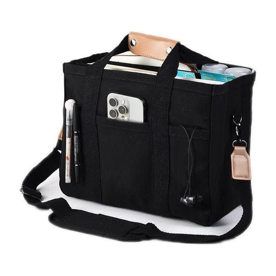 Black Large Capacity Multi-Compartment Tote Bag - Stylish and Versatile for Women, Ideal for Organizing Essentials or as a Mommy Bag(Photography props not included)