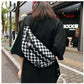 Black and White Check Trendy Checkered Crossbody Bag - Color-Block Chest Bag for Men and Women, Lightweight Nylon Waist Bag