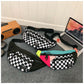 Black and White Check Trendy Checkered Crossbody Bag - Color-Block Chest Bag for Men and Women, Lightweight Nylon Waist Bag