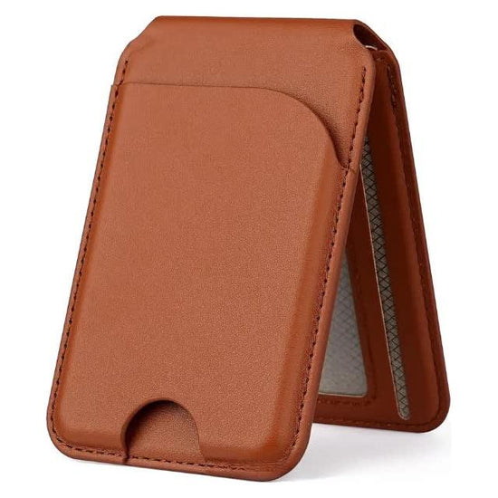Brown MagSafe Magnetic Wallet with Stand - PU Leather Card Holder for iPhone