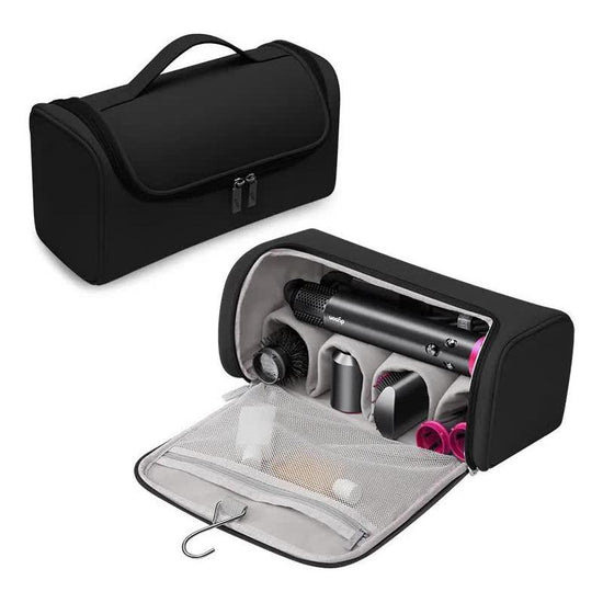 Black Portable PU Storage Bag for Hair Curlers, Hair Dryers, and Styling Tools(Hair dryers, etc. are shooting props and are not included in the product)