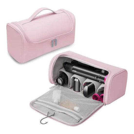 Pink Portable PU Storage Bag for Hair Curlers, Hair Dryers, and Styling Tools(Hair dryers, etc. are shooting props and are not included in the product)